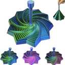 3D Printed Expanded Fractal Sensory Fidget Star,Expanded Fractal Fidget Toys,Decagon with Handl,Honeycomb Whirling Spiral Design,for ADHD & Stress Relief Adults (Blue Green, 4.53in)