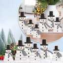 6Pcs Retro Winter Snowman Wooden Decoration Christmas Black White Table Centerpiece with Plaid Ribbon Xmas Rustic Farmhouse Tired Tray Blocks for Home Mantel Fireplace Tabletop