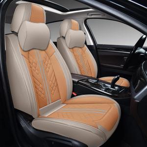 GXT Car Seat Covers Front Seats Only, Front Car Seat Covers 2 Pack, Premium Faux Leather Car Seat Cushion - Universal Fit for Most Sedans SUV Pick-up Truck with Headrests(Khaki and Orange)