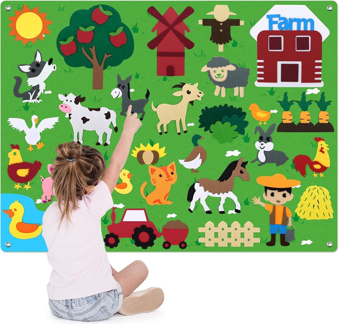 Felt Story Board Set for Kids 3-5 Years Old38 Pcs Preschool Farmhouse Storytelling, Classroom Flannel Toy for Toddlers, Early Learning Interactive Play Kit for Birthday Gifts Wall Hanging
