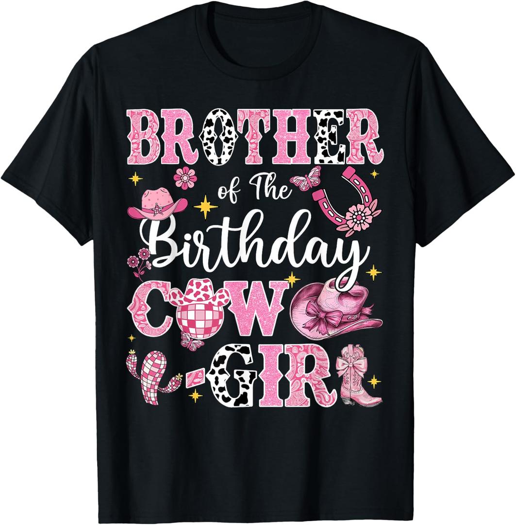 Brother Of The Birthday Cow-Girl Rodeo Brother Bday Party T-Shirt (Black, L)