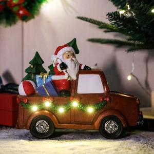 Red Truck Christmas Decor-Santa Claus Statue - Delivery Truck Loaded and Trees 5 LED for Farmhouse Christmas Decorations and Table Top Decor