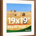 19x19 frame,Distressed Farmhouse Wood Pattern 19x19 frame with mat 15x15,Horizontal and Vertical 19 x19 picture frame,Plexiglass,Wall Dcor,Teak Wood Grain,1Pack