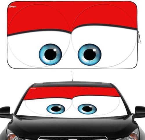 Gven- The Original Patented Car Eyes Windshield Sun Shade 2025 Pink Car Accessories for Women Shades for Front Window Girly Windshield Cover Sunshades for Summer Heat Portection(Red, S)