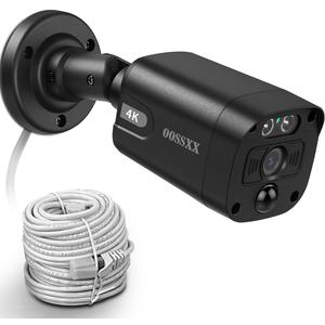 OOSSXX Black 4K IP 8MP PIR POE Extend Camera Outdoor Indoor Video Surveillance Security Waterproof Wired POE Camera
