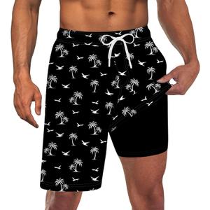 UNICOMIDEA Men Swim Trunks with Compression Liner 9 Inch Long Board Shorts (Large, A1 Black White)