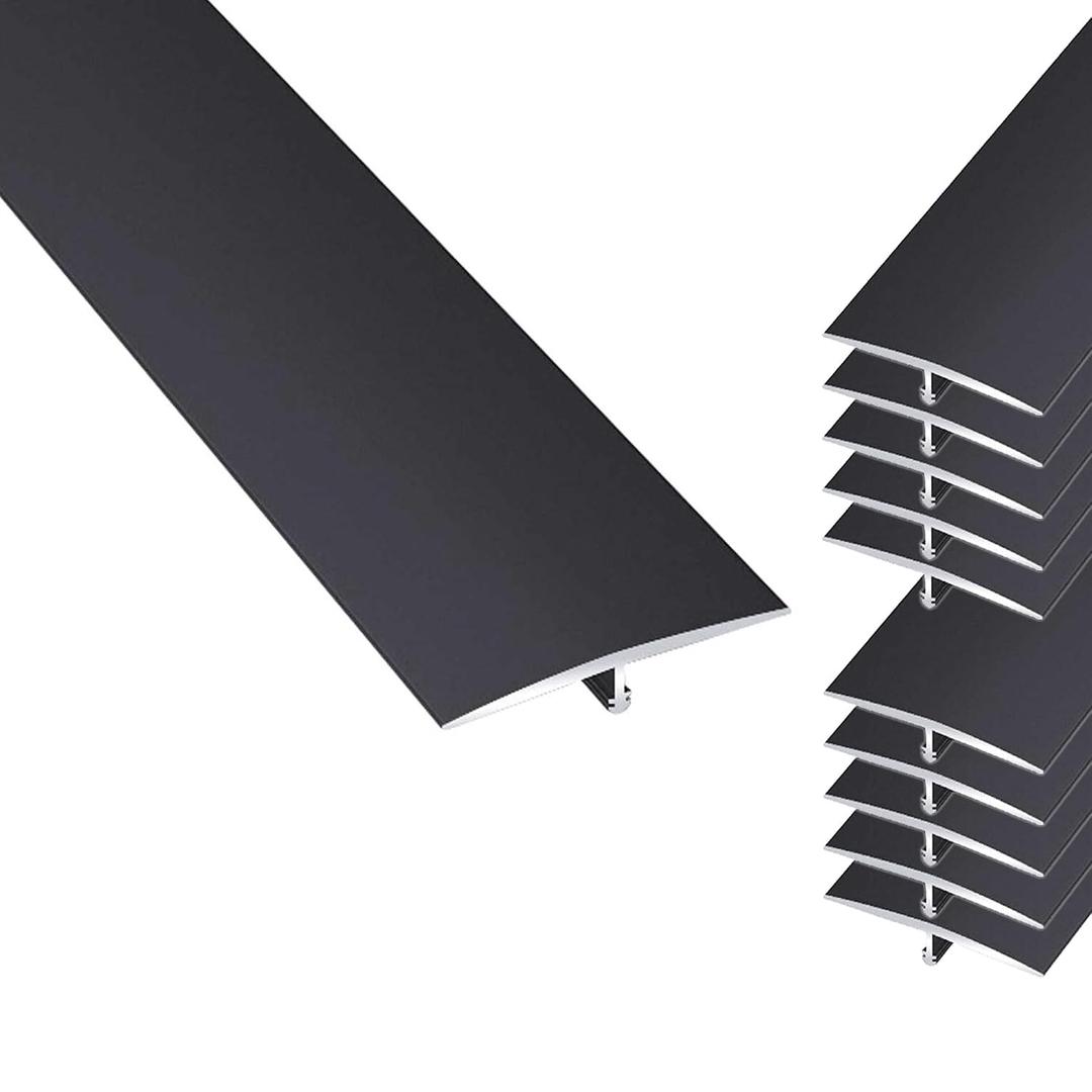 10Pcs Aluminum T Molding Floor Transition Strip, 48In Aluminum T Molding Trim, Floor Strip Floor Flat Divider Strip for Joining Floor Gaps, Threshold, Floor Tiles (Black, 4ft x 1.57in 10Pcs)