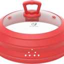 Microwave Splatter Cover Vented Glass Splatter Guard Lid with Collapsible Silicone for Food as Pot Cover 11.8 inch Large Plate for 6 7 8 9 10 11 inch Plate Bowl (Red)