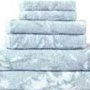 Tommy Bahama - Bath Towels, 100% Soft & Absorbent Cotton with Yarn-Dyed Loops, Medium Weight Bathroom Towels (Shadow Hibiscus Blue, 6 Piece)