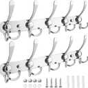 TICONN Wall Mounted Coat Rack, Five Heavy Duty Tri Hooks All Metal Construction for Jacket Coat Hat in Mudroom Entryway (Chrome, 2-Pack)