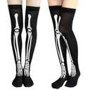 IMERAGO 2 Pairs Thigh High Stockings Skeleton Knee High Socks for Women Girls Long Socks for Halloween Cosplay Party Festival, One Size (Skeleton)