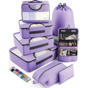 Veken 8 Set Packing Cubes for Travel Essentials, Suitcase Organizer Bags Set for Luggage, Road Trip Travel Accessories in 4 Sizes (Extra Large, Large, Medium, Small), Purple (05-Light Purple)