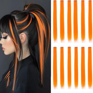 12 Pcs Orange hair extensions 22 Inch Straight colored hair colorful clip in extensions Highlight Party for Kids Girls and Women Gift(Orange,04)