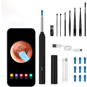 Ear Wax Removal Tool Camera, Wireless Ear Cleaner with 1080P Otoscope & LED Light, Visual Earwax Removal Kit with Soft Silicone Tips, Ear Camera for iOS & Android (Black)