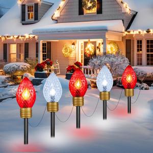 Moonflor Strawberry Jumbo C9 Christmas Pathway Lights Outdoor - 8.5FT 5 LED C9 Walkway Light, Christma Decoration Outside, Christmas Lights Outdoor for Lawn Holiday Yard, Red & Pure White (1 Pack)