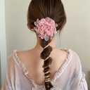 4 Pcs Flower Spiral Hair Ties Braided Telephone Scrunchies Chiffon Phone Cord Elastic Hair Bands Women Thin Thick Hair Straight Ponytail Hair Accessories