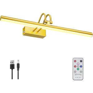 Picture Light, 16in Wireless Battery Wall Lighting, Remote Art Lights for Paintings with Timer and Dimmable for Display Photo, Frame, Portrait, Dartboard-Spray Painted Gold