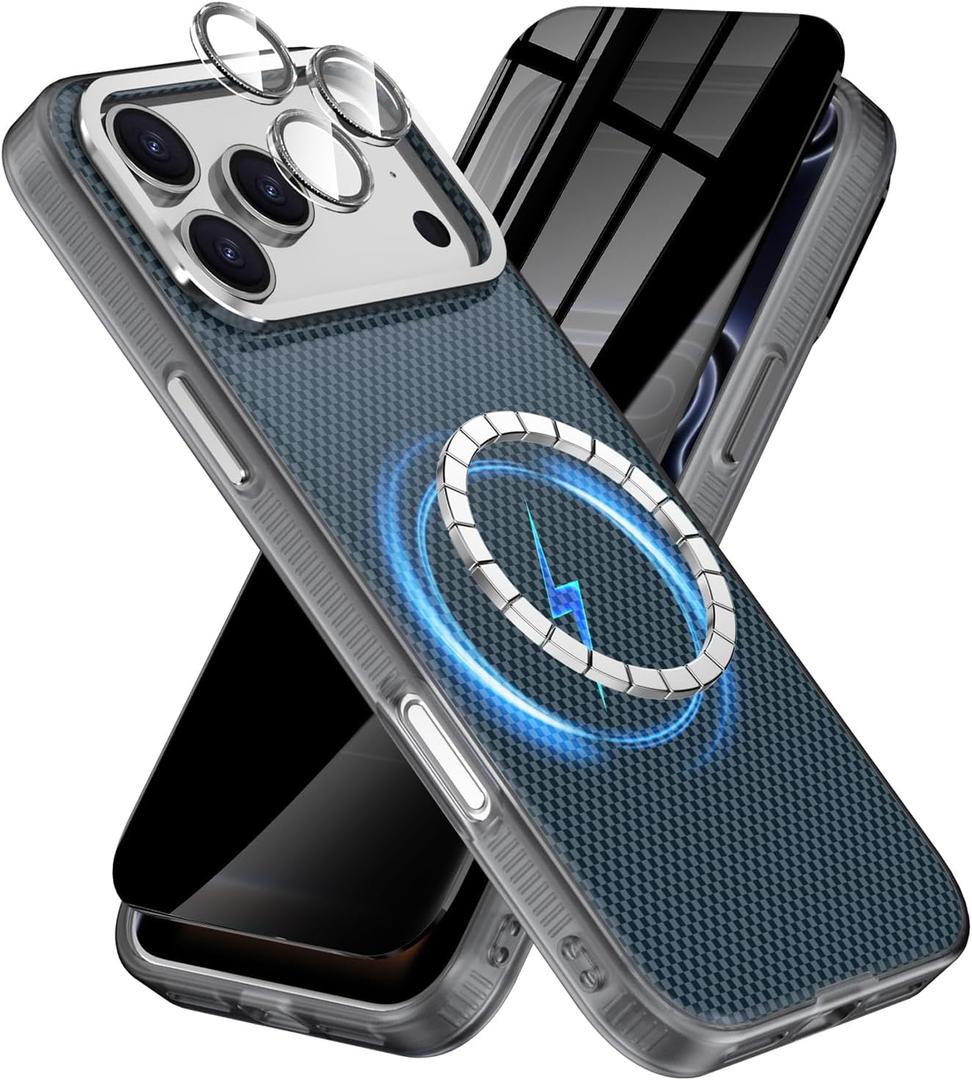 3-in-1 for iPhone 17 pro Case with Privacy Screen Protectors & Individual Camera Lens Protector [Compatible with MagSafe] Hybird Magnetic Phone Cover for iPhone 17pro,Blue