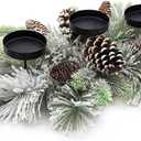 Christmas Table Centerpieces Decorations, 27.5 Inch Designed with Flocked Pine Needles, Frosted Pine Cones for Dining Table Mantel (Snowy) (Cedar)