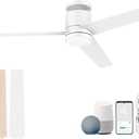 Lorpies 52 Inch Smart Flush Mount Ceiling Fans with Lights Remote,Quiet DC Motor, Outdoor Indoor Low Profile Ceiling Fan,Voice Control via WIFI Alexa App, Modern White Wood Ceiling fan for Bedroom Patio