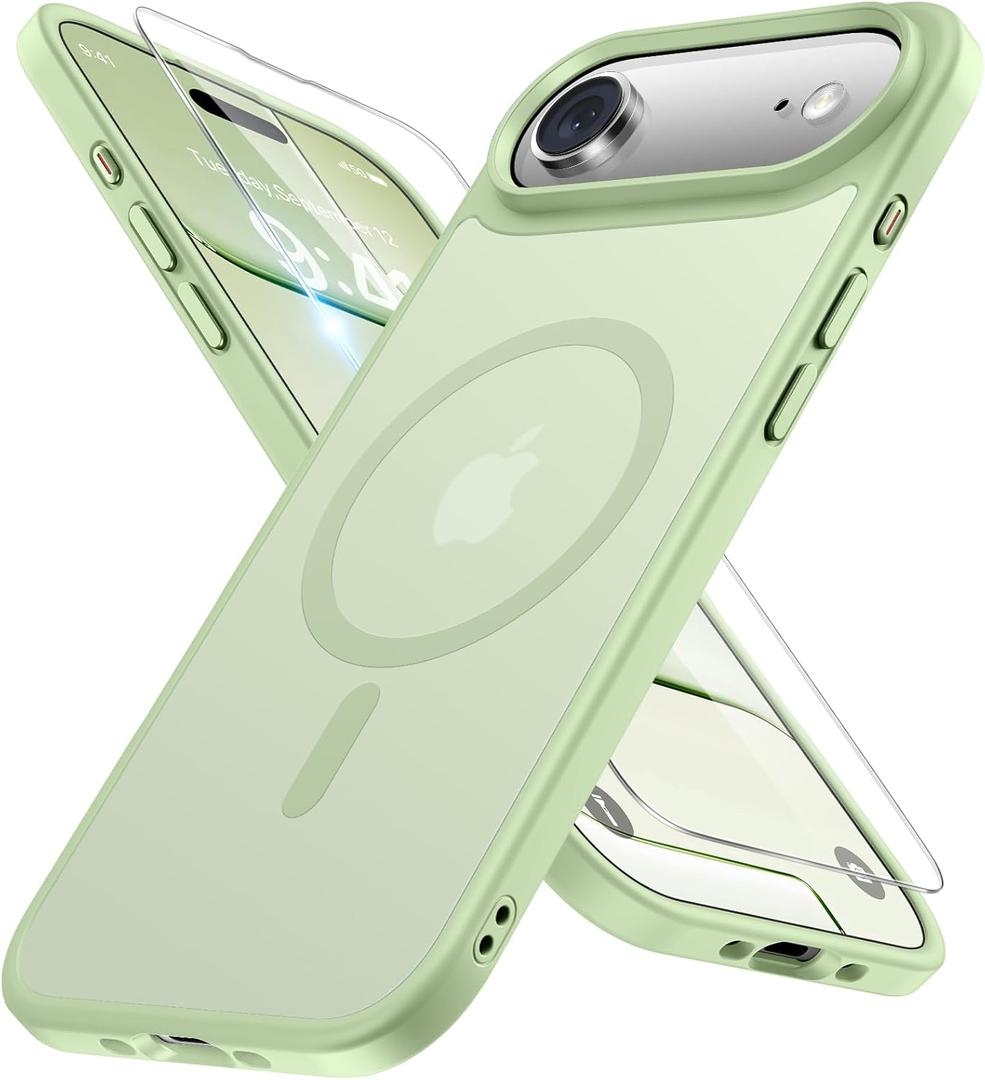 Miracase Magnetic for iPhone Air Case with Screen Protector(Compatible with MagSafe), Slim Thin Translucent Matte Military-Grade Protected Phone Cover for iPhone 17 Air 6.5", Green