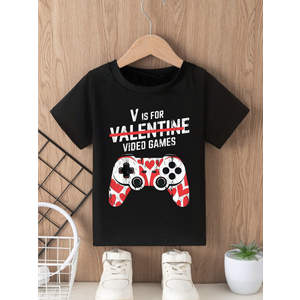 YWAGK Boys Valentines Shirt Kids V is for Video Games T-Shirt Toddler Funny Valentines Gamer Tee Black (3-4 Years) 100