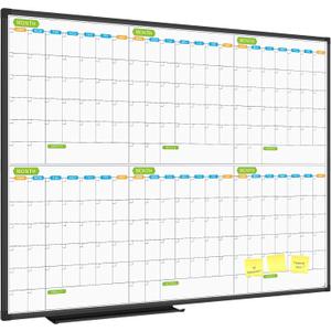 JILoffice Magnetic Dry Erase Calendar Whiteboard, 6 Months White Board Planner 48 X 36 Inch, Black Aluminum Frame Wall Mounted Board for Office Home and School