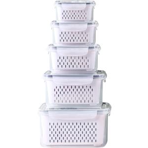 Large Fridge Food Storage Container Set with Lids with Strainer, Fruit Vegetable Storage Containers Keep Fruits, Vegetables, Berry, Meat Fresh longer, BPA-Free Plastic Produce Keepers