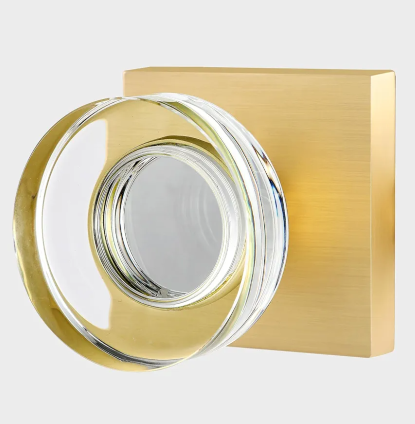 Passage Crystal Door Knobs Interior Glass Door Knob for Closet and Hallway, Brushed Gold Square Door Knobs, Modern Satin Brass Door Handles 2 Piece