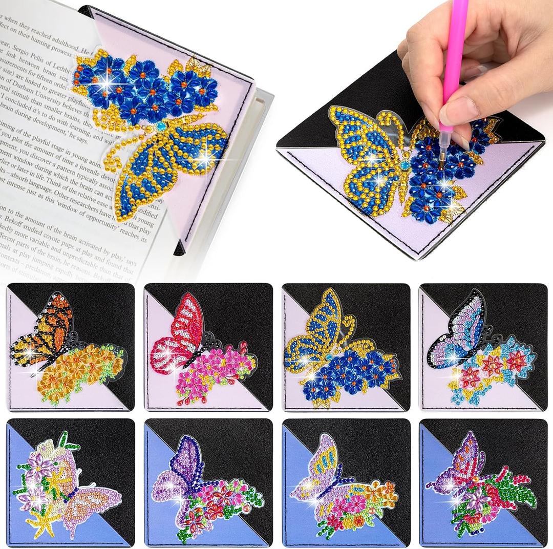 8 pcs Diamond Painting Bookmarks, DIY Diamond Art Kits for Adults, Book Corner - Protecting Bookmark Craft Supplies Kits for Book Lovers (Butterfly)