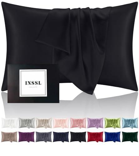 INSSL Silk Pillowcase f Women, Mulberry Silk Pillowcase for Hair and Skin and Stay Comfortable and Breathable During Sleep (Black, Standard)