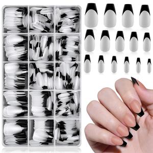 300pc Medium Coffin Nail Tips Fake Nails French Tip Press on Nails Medium Acrylic Nails Clear Nail Tips Full Cover False Nail Artificial Fingernail, 15 Sizes Matte Soft Gel Nail Extensions