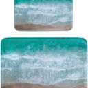 Britimes Bathroom Rug Mat Set of 2 Mats Rugs No Slip Blue Sea Blue Beach Bath Mat Bathroom Decorations Carpets 16x24 and 20x32 inches for Kitchen Bedroom Indoor