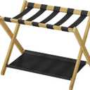 Smart FENDEE Luggage Rack, Folding Luggage Rack for Guest Room, Bamboo Suitcase Stand Holds up to 131 lb, Luggage Stand with Storage Shelf for Hotel, Bedroom (1 Pack)