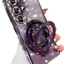 Changjia for Samsung Galaxy S26 Ultra Magnetic Kickstand Glitter Case,[Compatible with Magsafe] Cute Bling Sparkly Diamond Rhinestone with Camera Protector Women Girls Case for Galaxy S26 Ultra,Purple