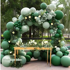 Green Balloon Garland Kit - Double Stuffed Dark Emerald Green Balloon Arch Forest Sage Olive Balloons for Baby Shower Birthday Bridal Wedding Safari Woodland Wild One Party Decor