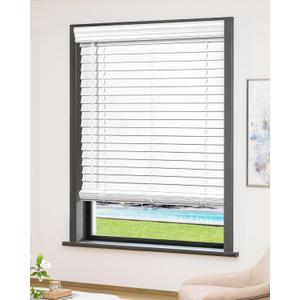 2 inch Faux Wood Blinds White Cordless, New Material, high Temperature Resistance, Good Toughness, Waterproof, Blinds Size 33 4/8" W  72" H White