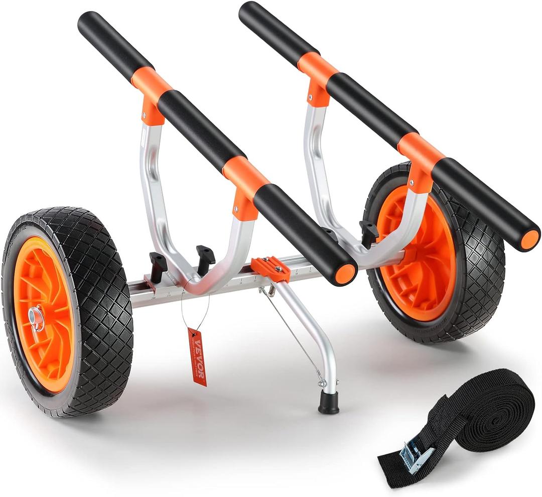 VEVOR Kayak Cart, Heavy Duty 450 LBS Load Capacity Kayak Trailer, Detachable Canoe Trolley Cart with Adjustable Width & Nonslip Support Foot, 12'' Solid Tires for Kayaks Canoes Float Mats Paddleboards, 31.5 x 29.6 x 18.5 inch