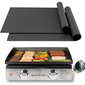 UBeesize Pack of 2 Nonstick Grilling Mats for 22 Inch Blackstone Griddle, Resuable Cooking Mats for Grilling, BPA and PFOA Free Heavy Duty BBQ Grill Mats, Griddle Accessories Kit -22 x 16 Inch