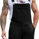 Bindefon Black Overalls for Men Jeans Shorts Romper Jumpsuit Denim Bibs Coveralls(Black,2XL)