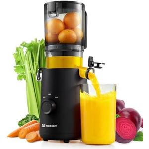 MOKKOM Cold Press Juicer, Updated Large Feed Chute Juice Extractor Machine, High Juice Yield, Slow Masticating Juicer Fit Whole Fruits Vegetables, Black