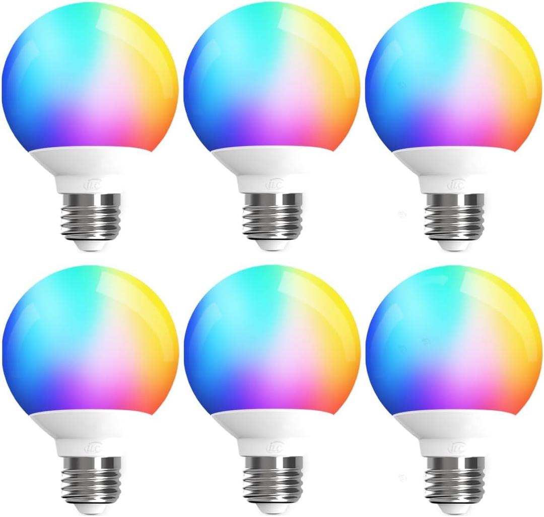 ILC G25 Globe Light Bulbs, App-Controlled Vanity Light Bulbs via Bluetooth Mesh,1600 Million Colors, 600LM, 6W, 60W Equivalent, 4000K Natural White, CRI>95+, E26 Base, Dimming via app only, 6 Pack