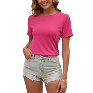 Eonvogueous Womens T Shirts Short Sleeve Crew Neck Shirts Basic Tee Tops Blouse Summer Casual Tee Tops，Hot Pink-L