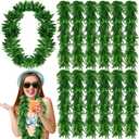 12 Pcs Tropical Green Leis Fern Leaf Necklace Green Fake Hawaiian Leis Artificial Fern Garland for Summer Luau Beach Pool Party Favors Decorations, 43 Inches