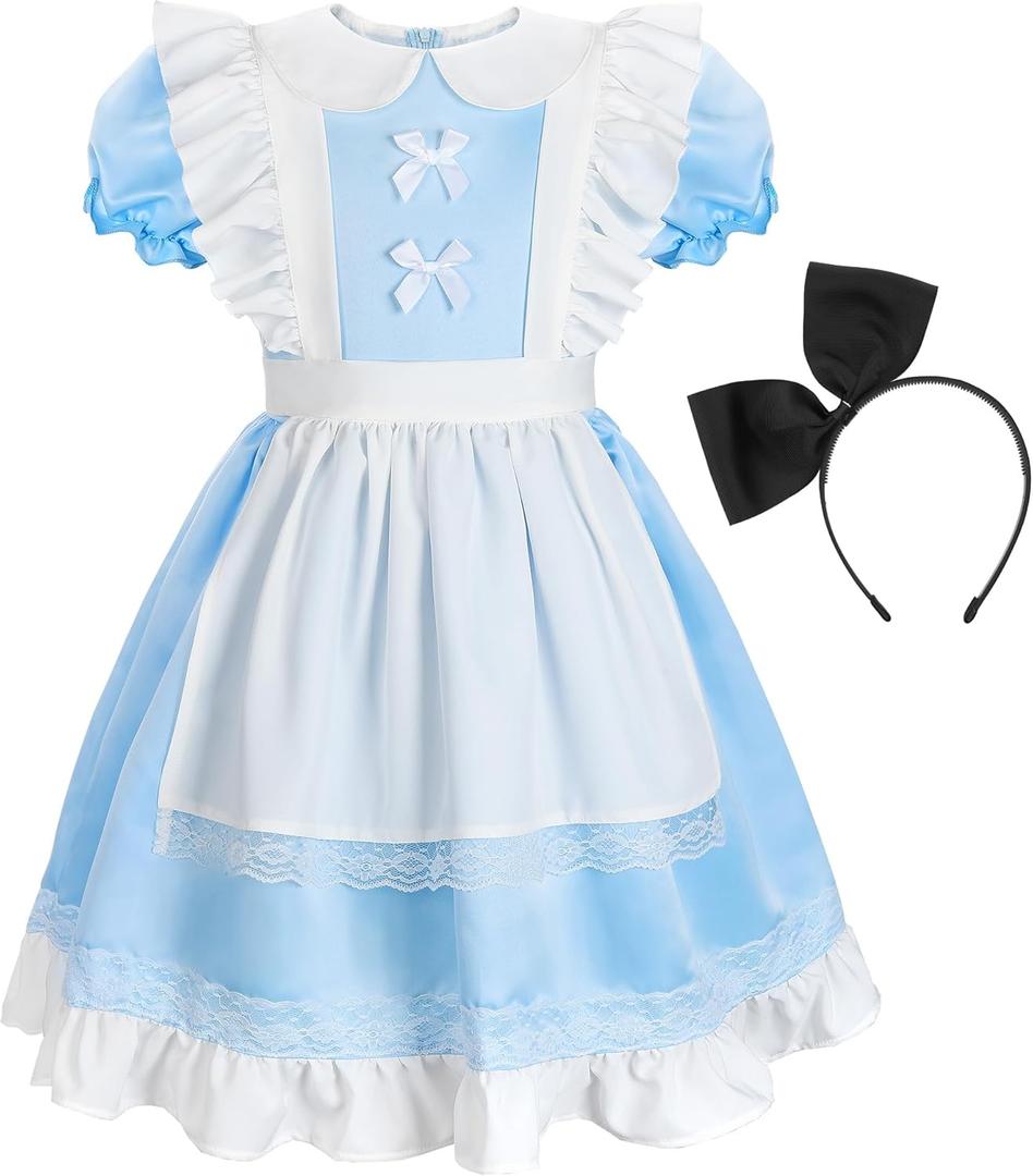 ReliBeauty Princess Deluxe Glittering Halloween Dress with Apron Bow Hair Band (12/150)