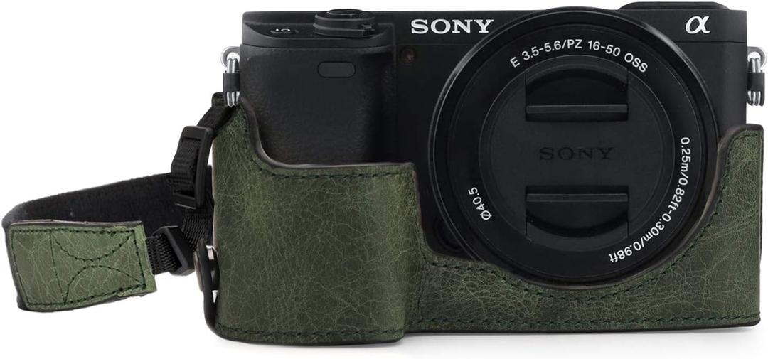 MegaGear MG1644 Ever Ready Genuine Leather Camera Half Case Compatible with Sony Alpha A6100, A6400 - Green (One size)
