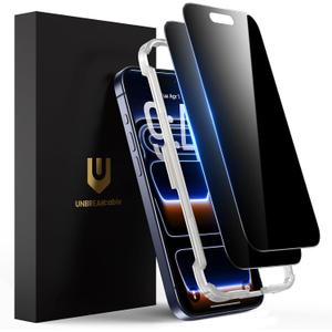 UNBREAKcable Privacy Screen Protector for iPhone 17 Pro, Shatterproof Tempered Glass [True 28Anti Spy] [9H Hardness] [Easy Installation Frame] Private Protector for iPhone 6.3inch-2 Pack