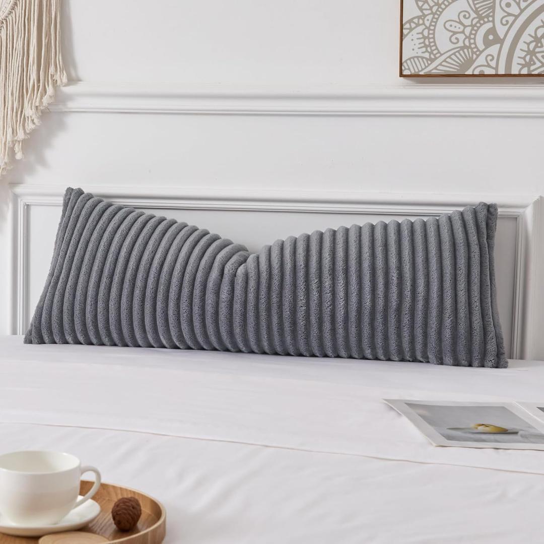 UGASA Long Lumbar Throw Pillow Cover 14x36 Inch Set of 1 Super Soft Faux Fur Decorative Pillow Case Plush Flannel Texture Accent Rectangle Pillowcase for Sofa Couch Living Room Chair, Dark Grey