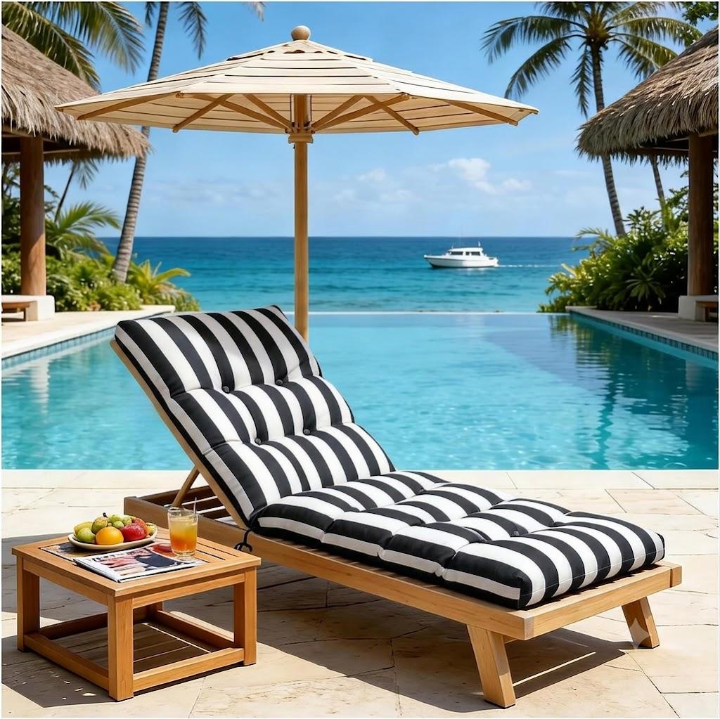 Outdoor Lounge Chair Cushions, 74.4 x 22 x 4.7 Inches Waterproof Fade Resistant Patio Cushion for Chaise Lounger Black