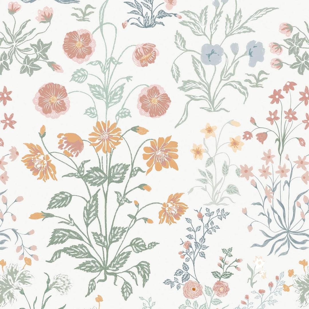3 x Floral Peel and Stick Wallpaper Vintage Wallpaper Colorful Wall Paper Wildflower Contact Paper for Cabinets Vinyl Renter Friendly Waterproof Self-Adhesive Bathroom Kitchen Bedroom 78.7"×17.3"